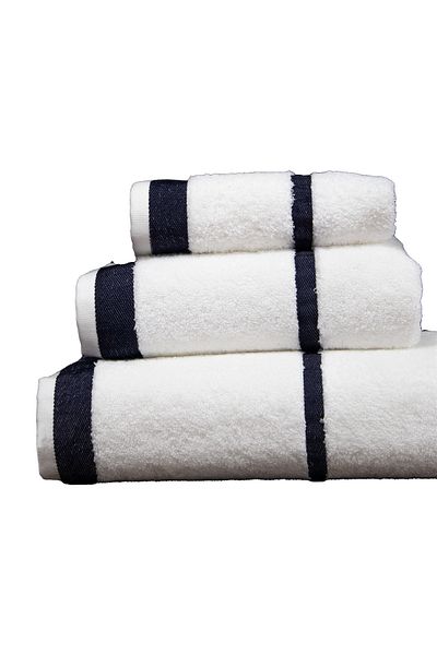 Class Combed Cotton Bath Towel Set 3 Pieces Set 30x50 50x90 90x150 White / Navy Blue