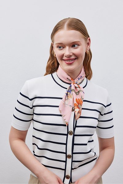THE MOON Pink Vegan Silk Scarf Bandana with Magnolia Flower Pattern