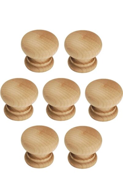 Vera Hediyelik Eşya 7 Adet Mobilya Kulp, Doğal Ham Ahşap Mantar Düğme Kulp Gü...