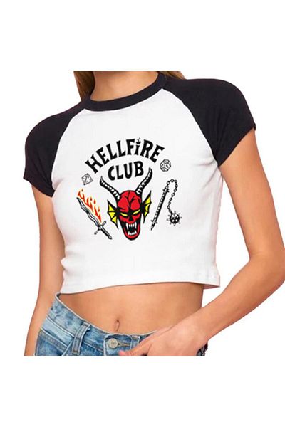 Touz zolid wear Hellfire Club με εμπριμέ μανίκι Raglan Λευκό Crop