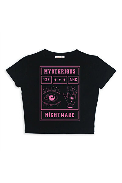 Touz zolid wear Мистериозен принтиран черен кроп топ