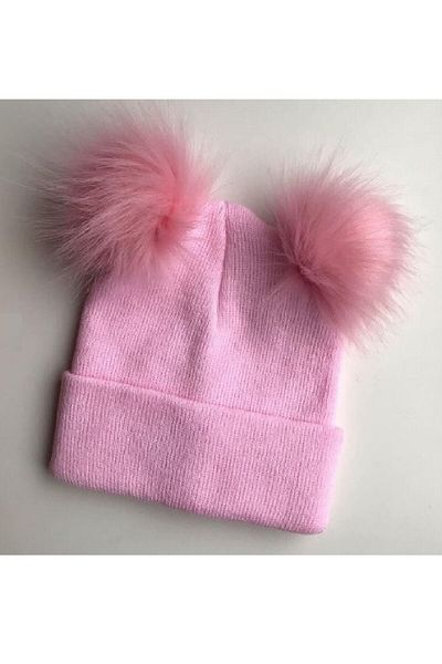 Asa Bebek Çocuk Baby Girl Knitted Beret with Fur Pompom