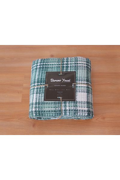 BARANO YUSSİ Cotton Blanket Single Green Plaid Soft Waffle Textured Room Blanket