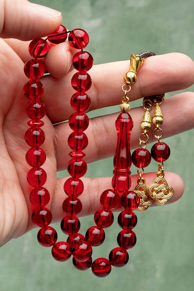 OTTOTESBİH Red Cut Powder Amber Prayer Beads - Gift