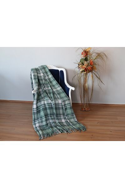 BARANO YUSSİ Cotton Blanket Single Green Plaid Soft Waffle Textured Room Blanket