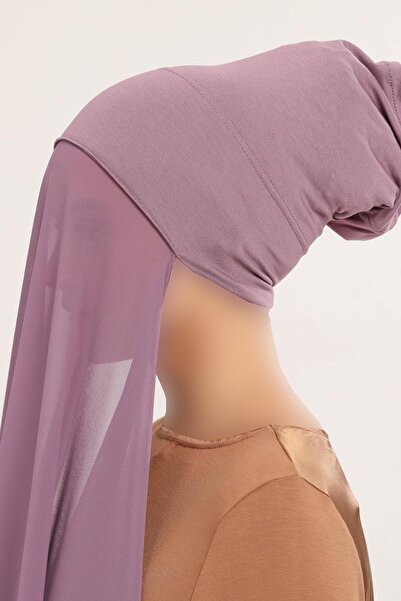 Altobeh Hazır Pratik Lüks Boru Boneli Şifon Şal Açık Maron