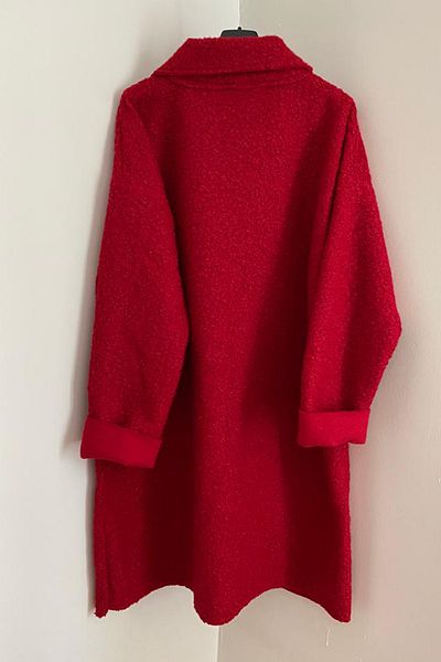 AYASOFYA OTANTIK Women's Italian Red Zipper Pocket Boucle Coat
