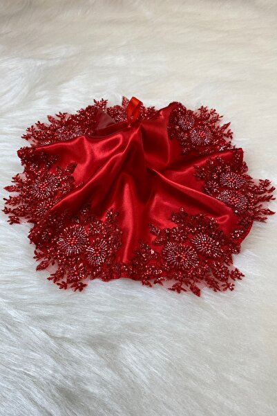 ZEYMERADE Kırmızı Gelin Damat Halay El Mendili, Saten Vip Aplikli, Kına Geces...