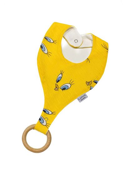 Lumos Trade Pacifier Holder Bib -Yellow Tweety Chick Patterned 100% Cotton Fabric Pacifier Hanger