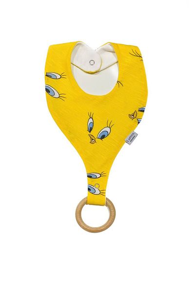 Lumos Trade Pacifier Holder Bib -Yellow Tweety Chick Patterned 100% Cotton Fabric Pacifier Hanger
