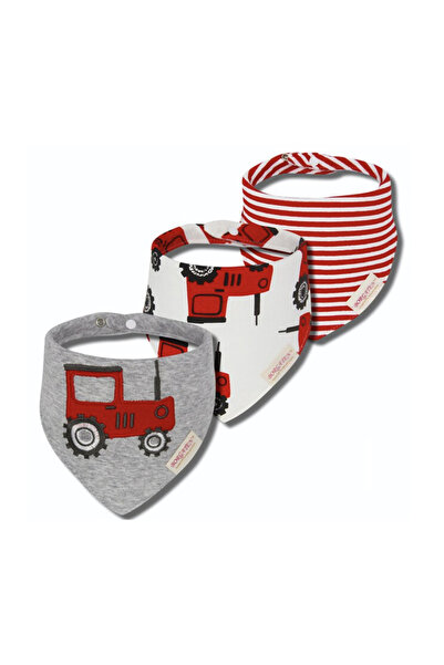 Petityu 3-piece triangle cotton baby bib with car food spit bib red tractor