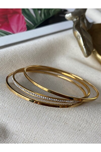Genel Markalar Store Gold Renk Çelik Üçlü Ajda Bilezik ( 1 adet taşlı)