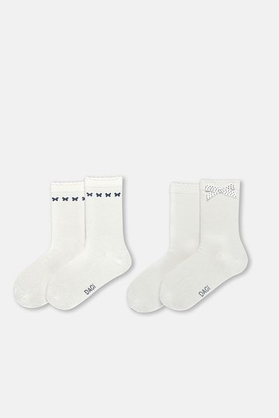 Dagi Ecrufarbene zweiteilige Mädchensocken mit Schmetterlingsdetails