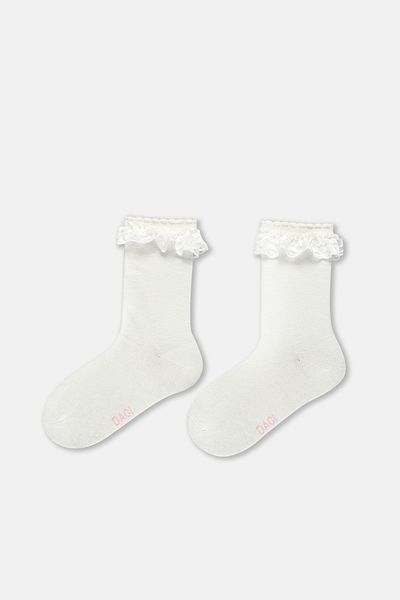 Dagi Ecru-gelbe 3-teilige Spitzensocken für Mädchen