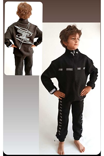 Elvinsa Μαύρο και λευκό επένδυση fleece Χειμερινό σετ αθλητικής φόρμας για αγ...