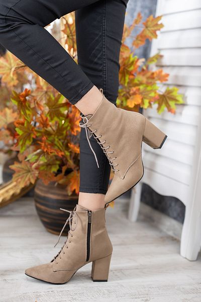 DİVOLYA Eliz Mink Suede Μυτερή Μύτη (7 εκ.) Γυναικείες μπότες με τακούνι με κορδόνια