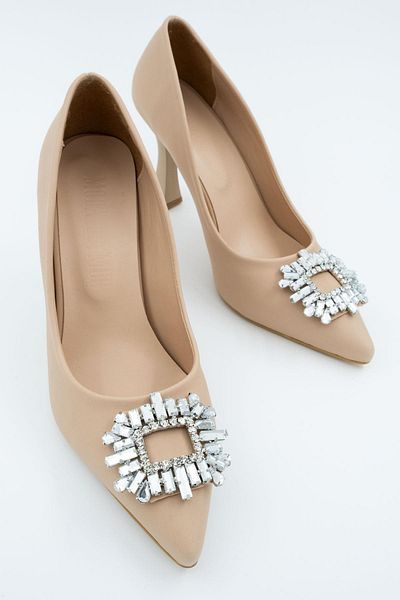 Modabuymus Anjelik Nude Satin Stone Stiletto Goblet Toc Pantofi