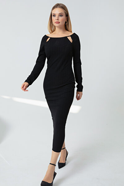 Lafaba Dámské černé midi pletené šaty