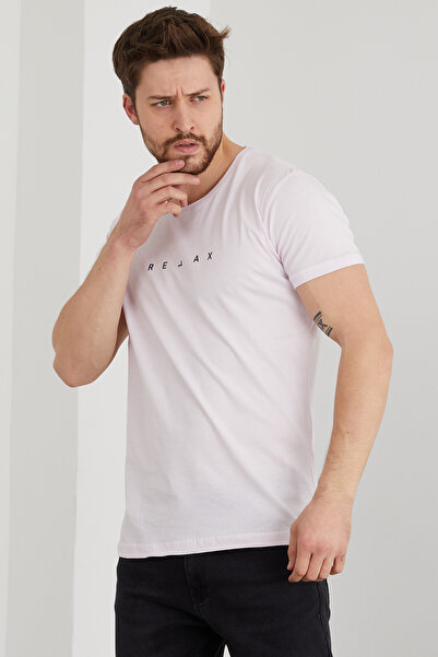 Tarz Cool Ανδρικό μπλουζάκι σε λευκό στάμπα με λεπτή εφαρμογή-rlxtsr16s