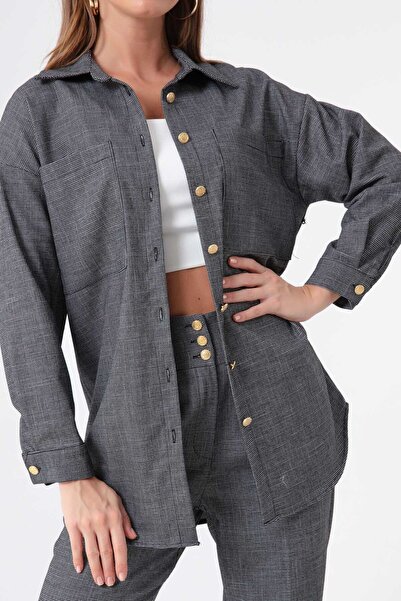 Lafaba Women's Black Pocket Detailed Striped Shirt