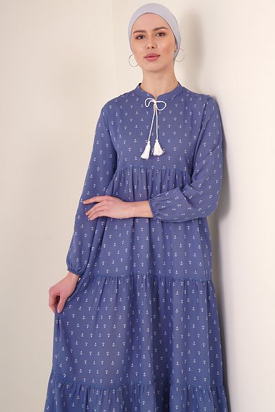 Bigdart 1627 Rochie Hijab cu șireturi - Albastru