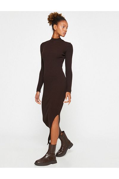 Koton Knitwear Pencil Dress Slit Long Sleeve