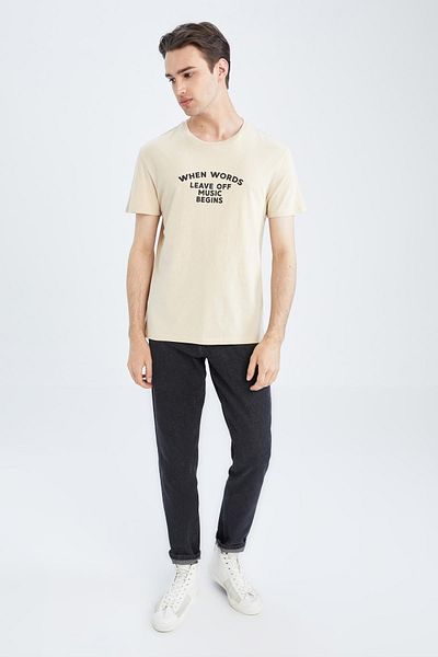 DeFacto Μπλουζάκι Regular Fit Crew λαιμόκοψη, βαμβακερό χτενισμένο μπλουζάκι