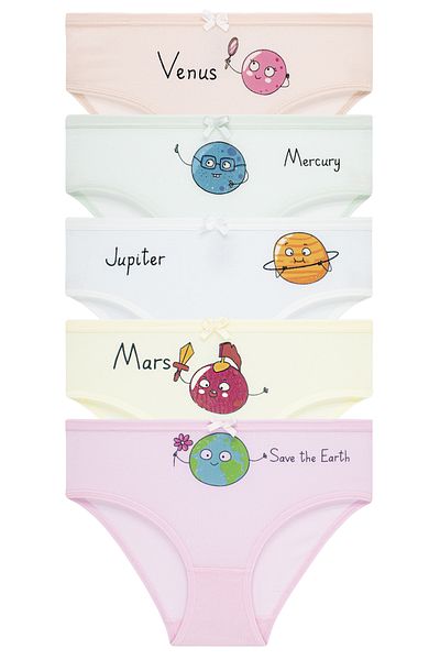 biyokids Κοριτσίστικα 5 Πακέτα Πολύχρωμα Σλιπ Εσωρούχων - Cute Planets -1857