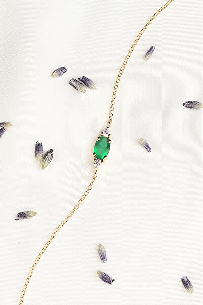 GençTaş Kuyumculuk 14 Ayar Altın Yeşil Taşlı Diana Bileklik