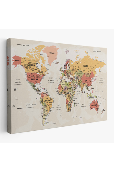 Harita Sepeti Türkçe Dünya Haritası Ayrıntılı Eğitici-öğretici Okyanuslu Deko...