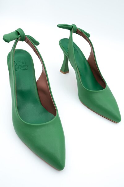 Modabuymus Green Back Bow Stiletto Heeled Shoes - Pony