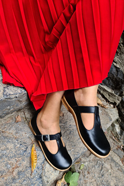 İNZE AYAKKABI Black Genuine Leather Casual Shoes - Model Name Julia