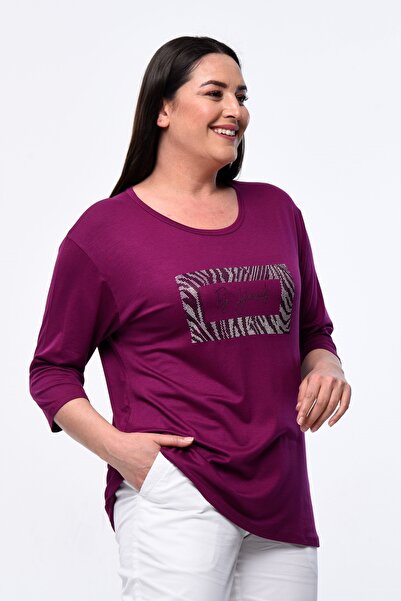 tarzımsüper Large Size New Season Casual Comfort Model Written Printed Stone Embroidery Half Sleeve Mother 4 Seasons Blouse