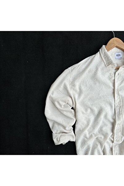 Hazhers Ανδρικό πουκάμισο Oversize με γιακά μακρυμάνικο λινό καλοκαιρινό πουκάμισο