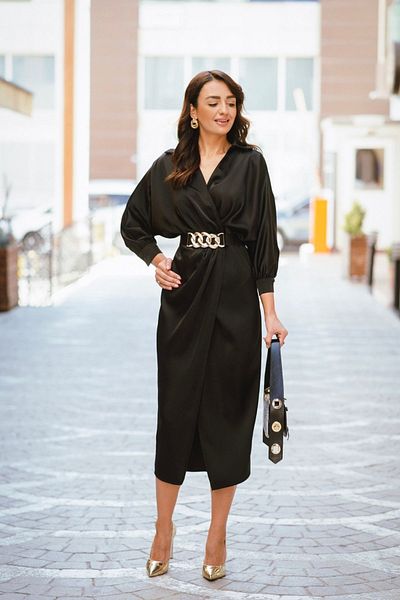 Moda Mix Avcılar Rochie de damă din țesătură din satin cu croială dublu