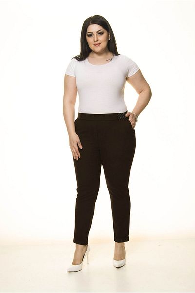 modayız Brown Plus Size Trousers with Pockets L1-1691