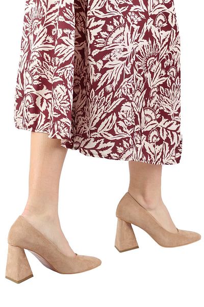 Modabuymus Ikon Ten Shoes: Triangle Thick Heels, Skin Suede Stiletto