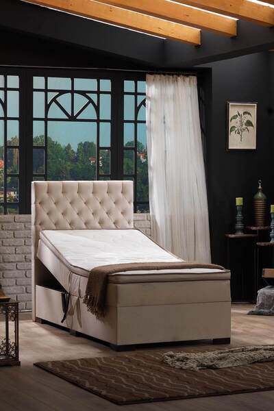 Unimet Leila Kumandalı Hareketli Bej Sandıklı Baza + Başlık + Yatak Seti