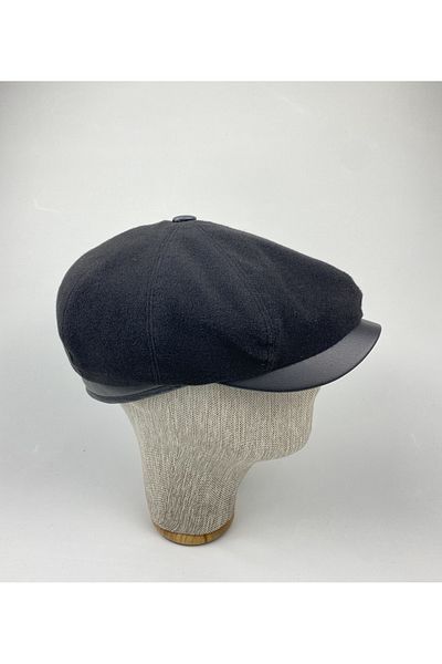 KARNAS ŞAPKA Men's Leather Detailed Winter Black Wool Cap