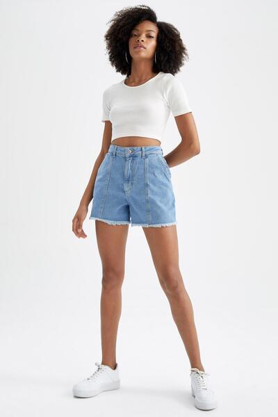 DeFacto Pantaloni scurți 100% bumbac Mom Fit, cu talie înaltă