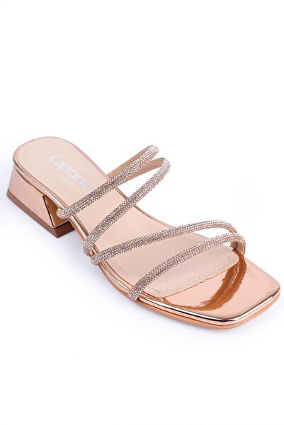 Capone Outfitters Γυναικείες παντόφλες Capone Blunt Toe Stone με κοντό τακούνι καθρέφτη από ύφασμα τριαντάφυλλο