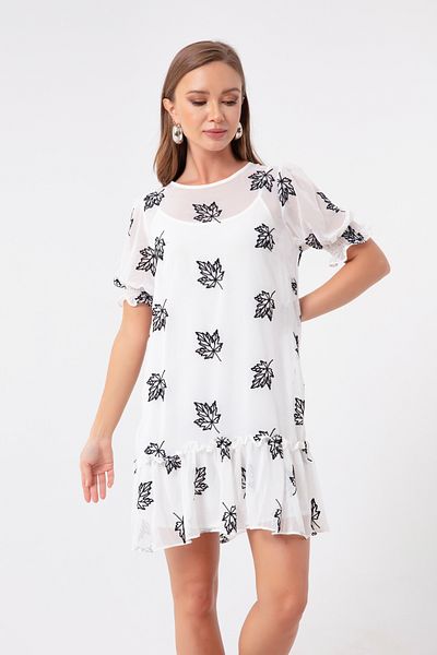 Lafaba Women's White Patterned Mini Dress