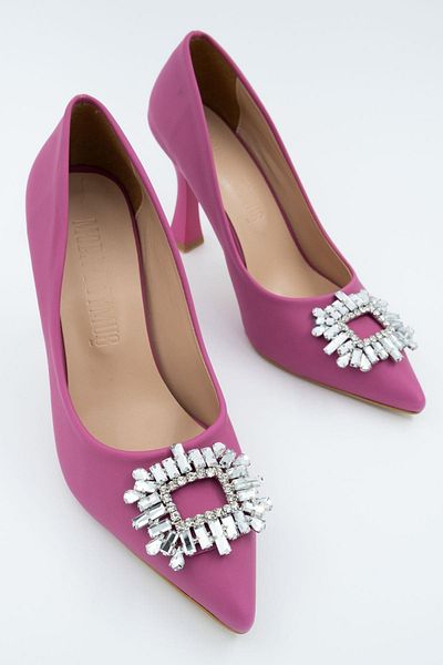 Modabuymus Anjelik Pantofi cu toc stiletto cu piatră din satin fucsia