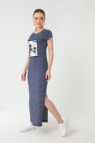 Lafaba Γυναικείο Navy Blue φόρεμα με σκίσιμο στα πλαϊνά