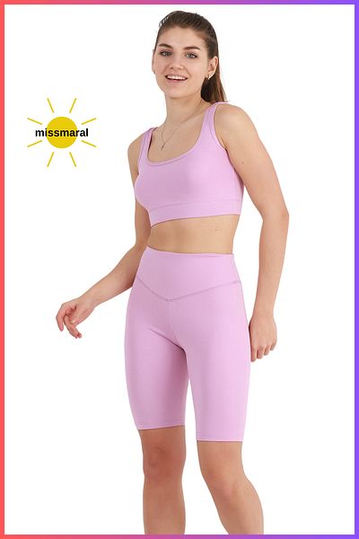 missmaral Women's Set Recovery Short Shorts Leggings And Sports Bustier Lilac Color New Season Activewear 13070