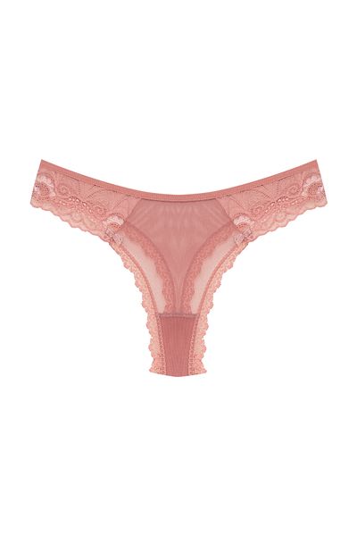 Zena Mink Colored Thong Women's Panties - Tulle Lace Detail on the Front and Back