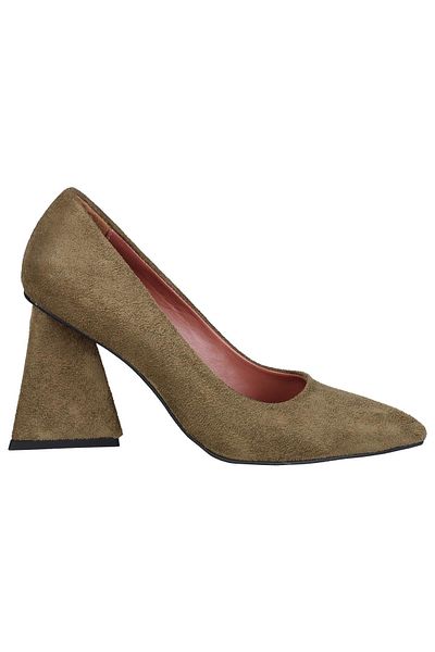Modabuymus Green Suede Stiletto Triangle Thick Heeled Shoes - Ikon