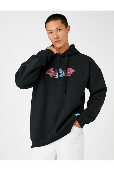 Koton Batman Hooded Oversize Sweatshirt Raised Licensed Printed