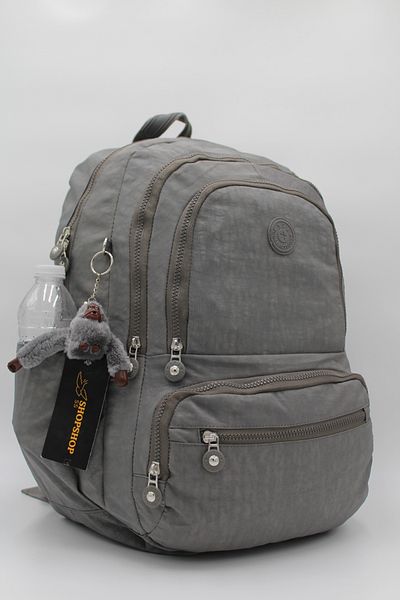 shopshop Unisex Grey Crinkle Αδιάβροχο ύφασμα με μπρελόκ Σχολικό σακίδιο πλάτης πολλαπλών τσέπες με θήκη για φορητό υπολογιστή