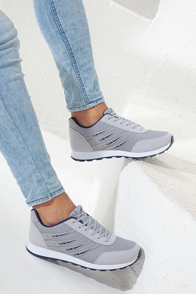 Rona Gifts Bărbați gri din plasă cu șireturi zilnice, talpă moale, confortabilă, pantofi sport casual